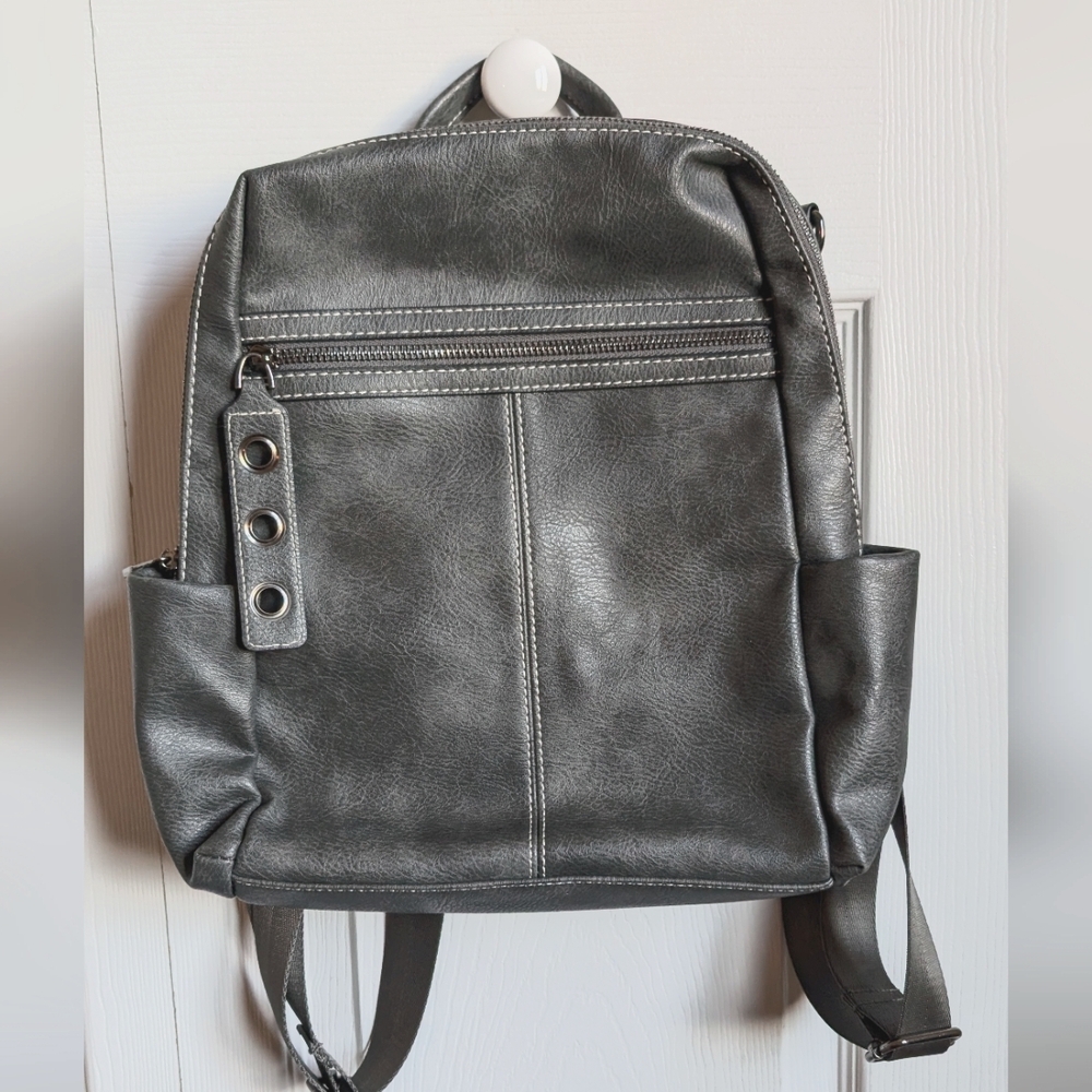 Stylish Gray Leather Backpack Purse